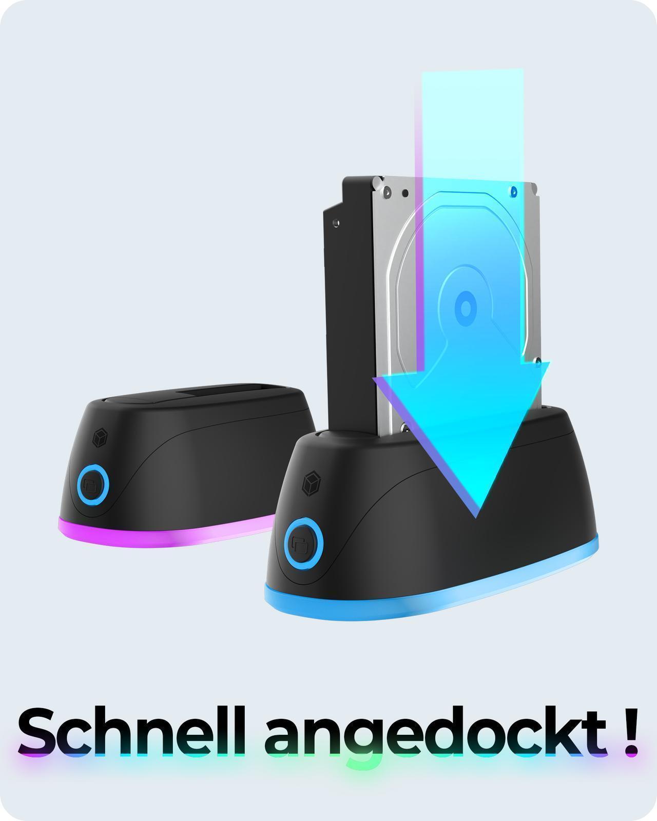 Dockingstation für 1x HDD/SSD mit USB 3.0 Type-A oder Type-C® Combo Kabel und LED Beleuchtung
