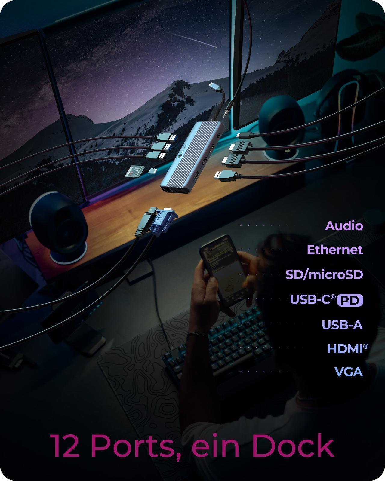 12-in-1 DockingStation mit dreifacher Videoausgabe