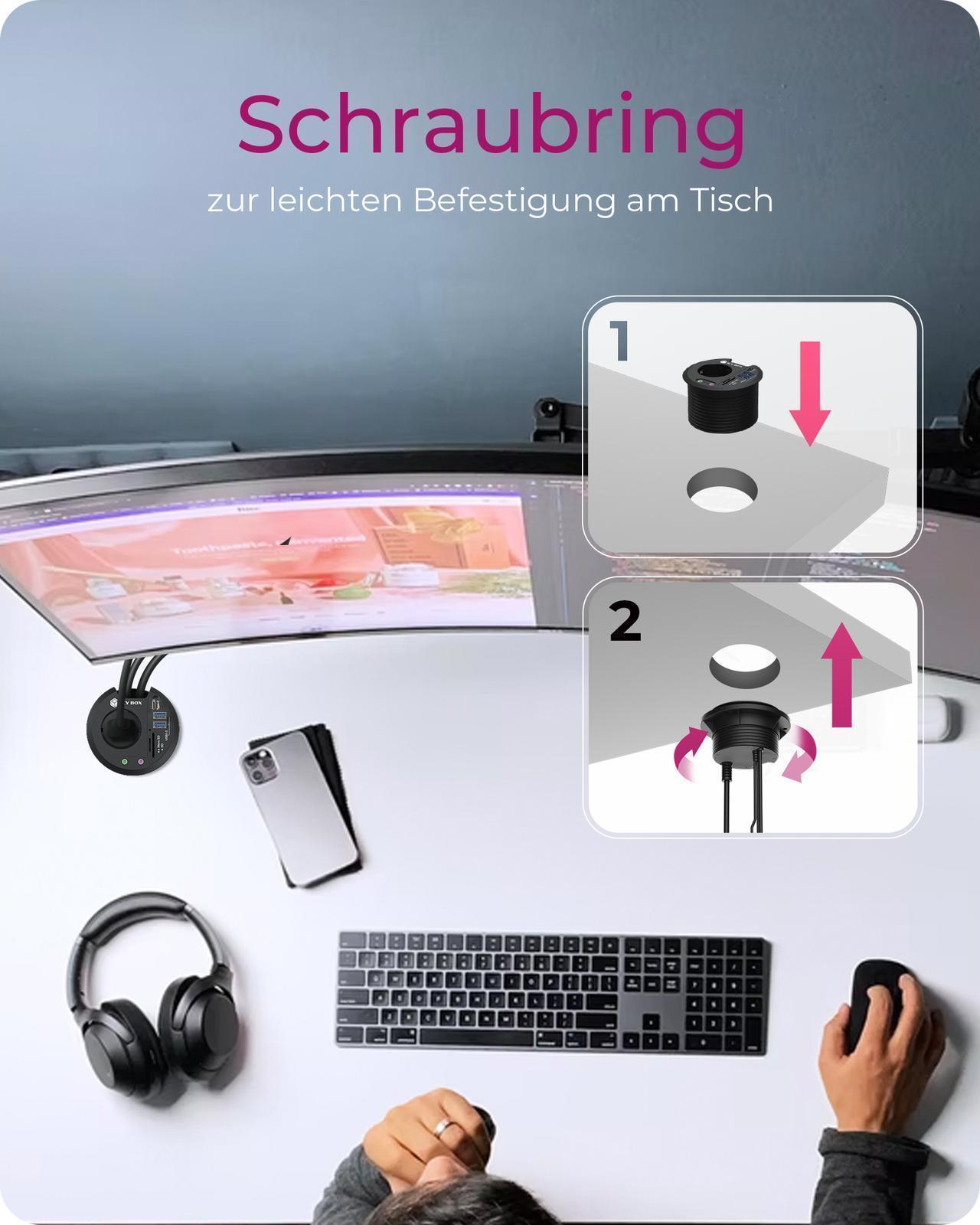 Multiport Tisch-Hub mit 2x USB 3.2 Gen 1 Type-A & 1x Type-C® und Kartenleser