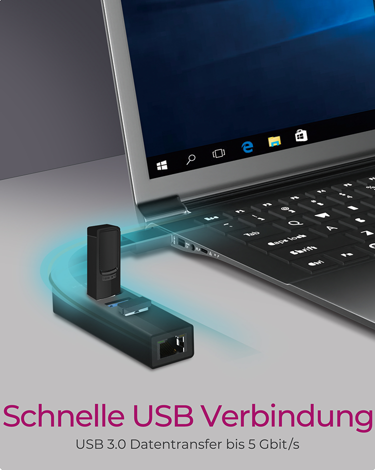 4 Port Hub mit USB 3.0 Type-A & Type-C® Anschluss und Gigabit LAN