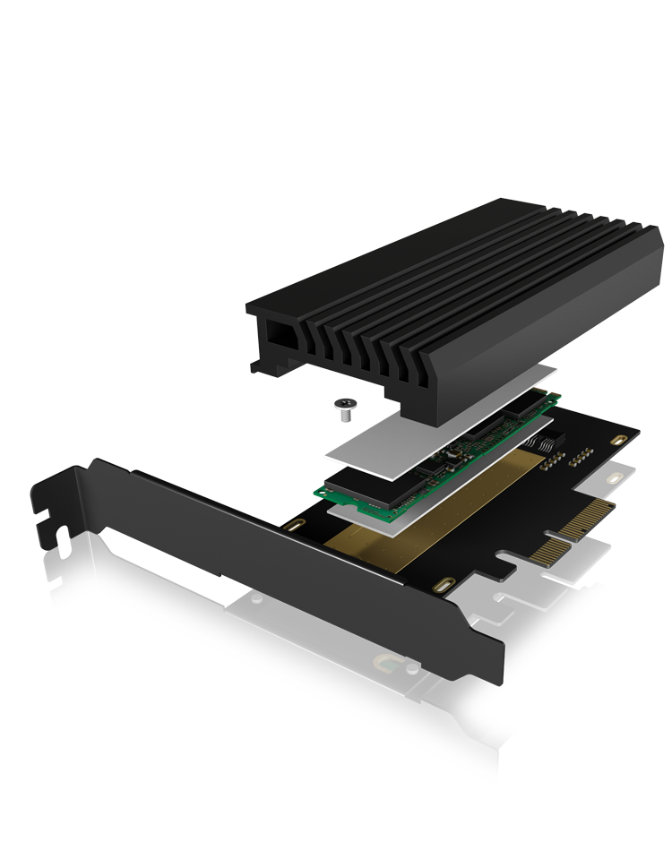 Konverter für 1x M.2 NVMe für PCIe x4 mit Aluminium Kühlkörper und LED Stripe