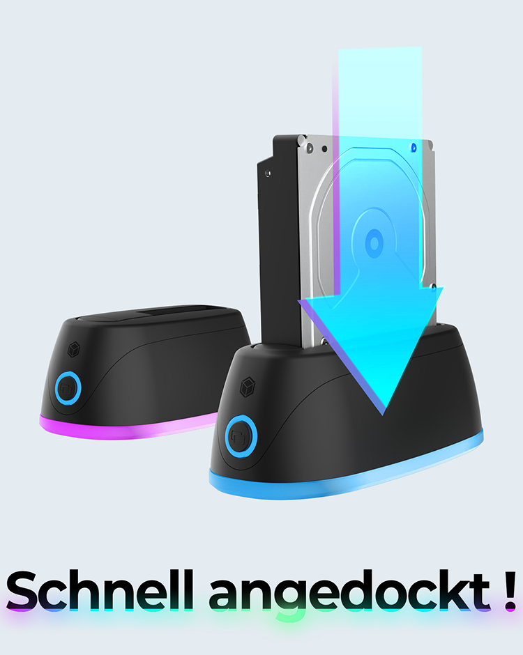 Dockingstation für 1x HDD/SSD mit USB 3.0 Type-A oder Type-C® Combo Kabel und LED Beleuchtung