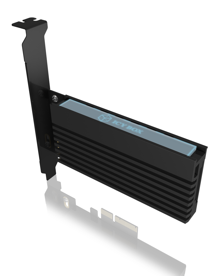Konverter für 1x M.2 NVMe für PCIe x4 mit Aluminium Kühlkörper und LED Stripe