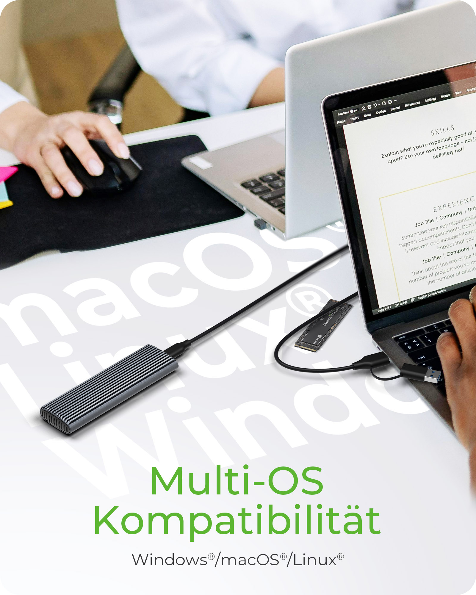 M.2 NVMe & SATA SSD Gehäuse mit USB Type-C®