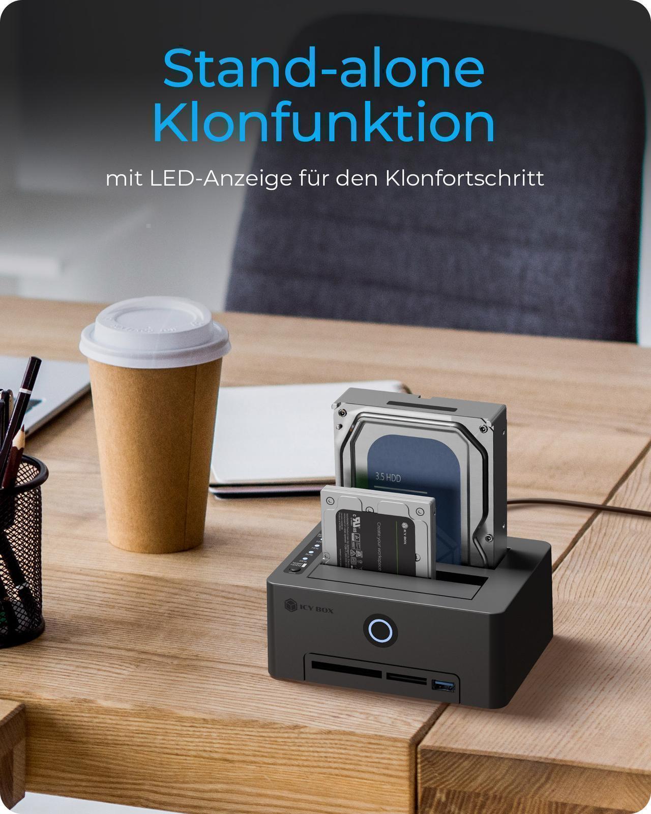 2-Bay 2,5''/3,5'' SSD/HDD Klonstation mit Kartenleser und USB-A