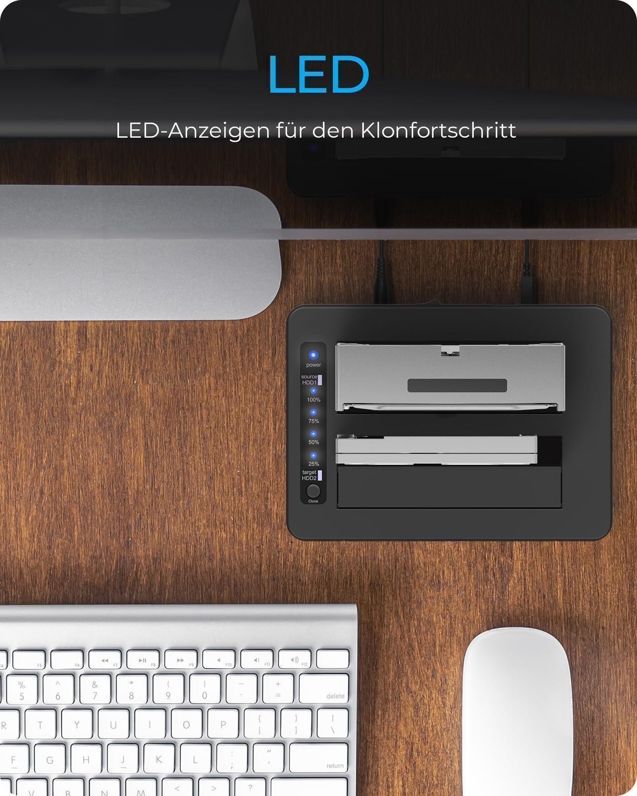 2-Bay 2,5''/3,5'' SSD/HDD Klonstation mit Kartenleser und USB-A