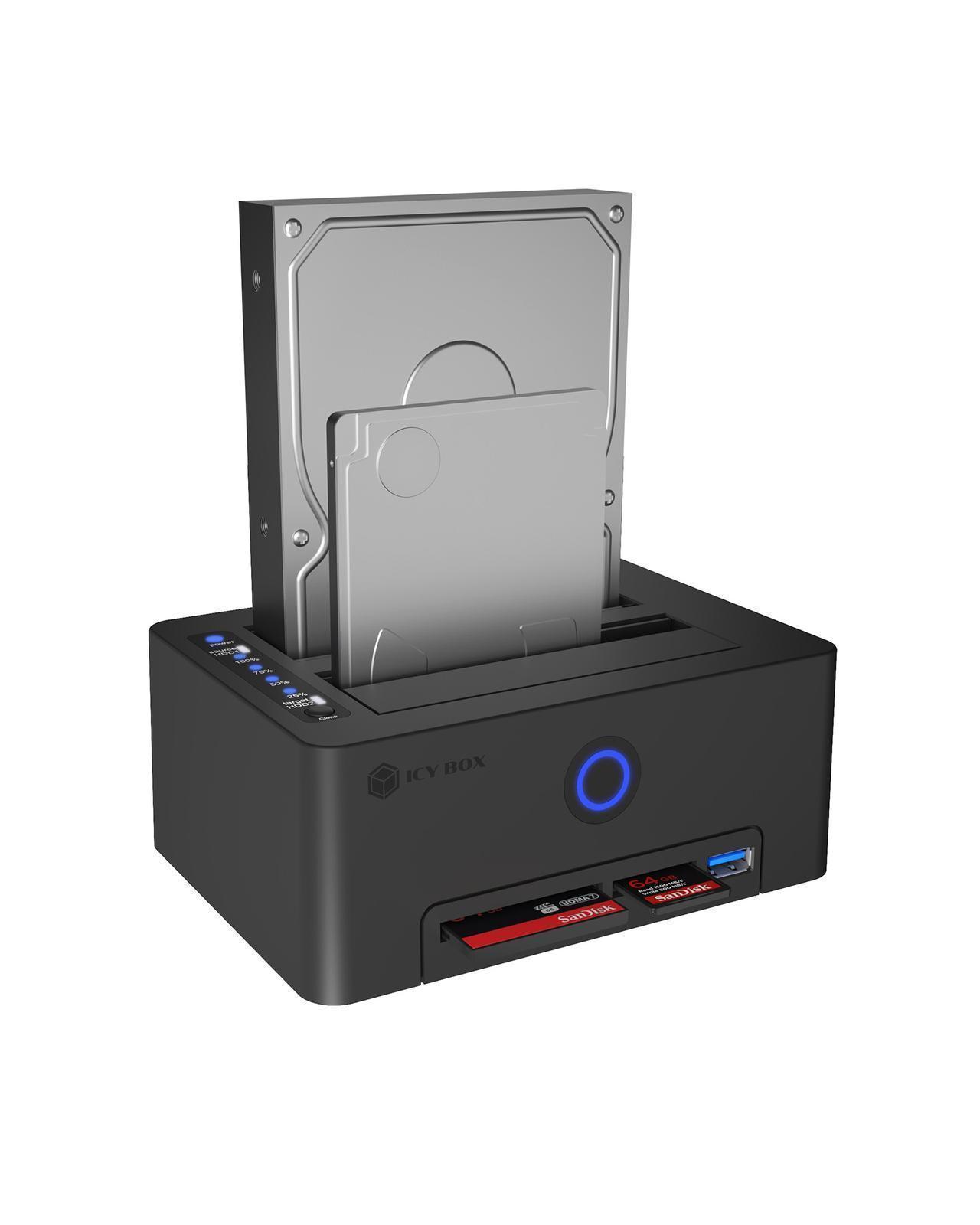 2-Bay 2,5''/3,5'' SSD/HDD Klonstation mit Kartenleser und USB-A