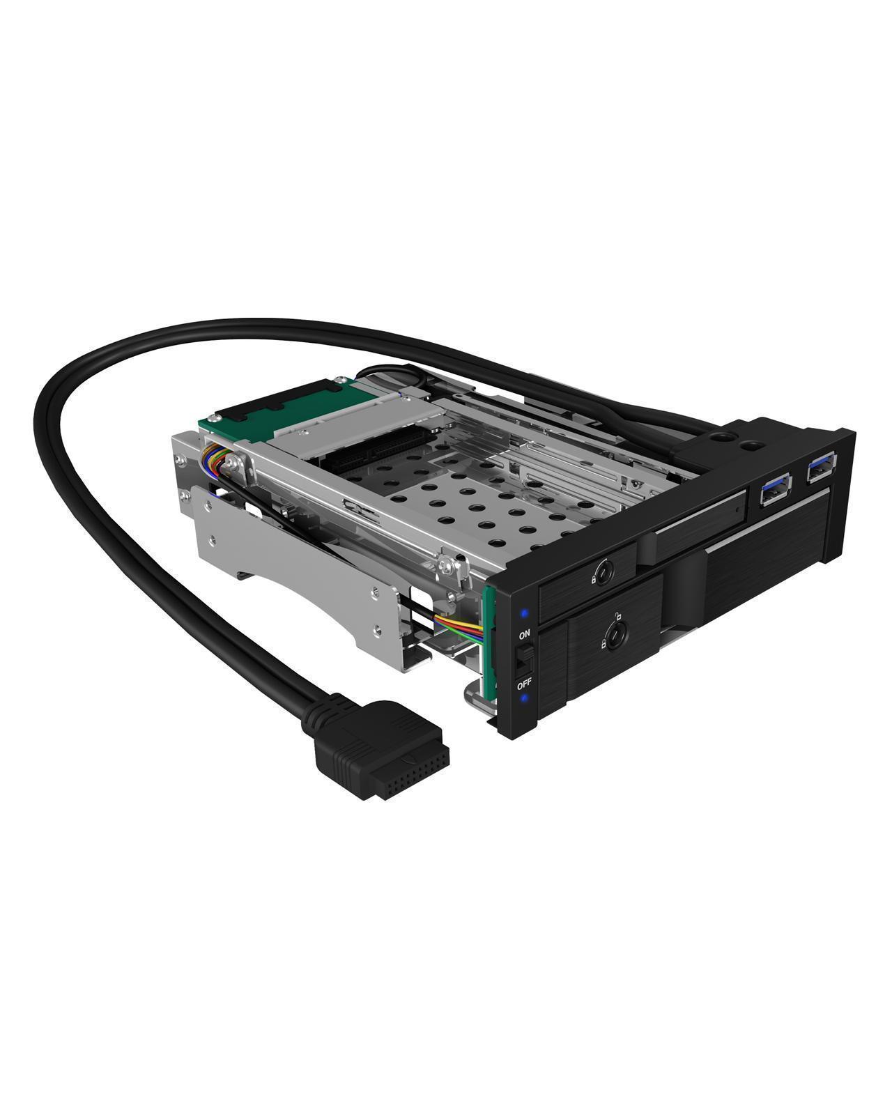 Wechselrahmen für 2x HDD/SSD für 1x 5.25" Schacht mit USB 3.0 Hub