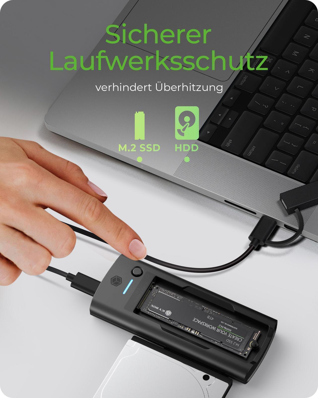 DockingStation for NVMe M.2 SSD and SATA drive with USB Type-C® to Type-C®/Type-A combo cable