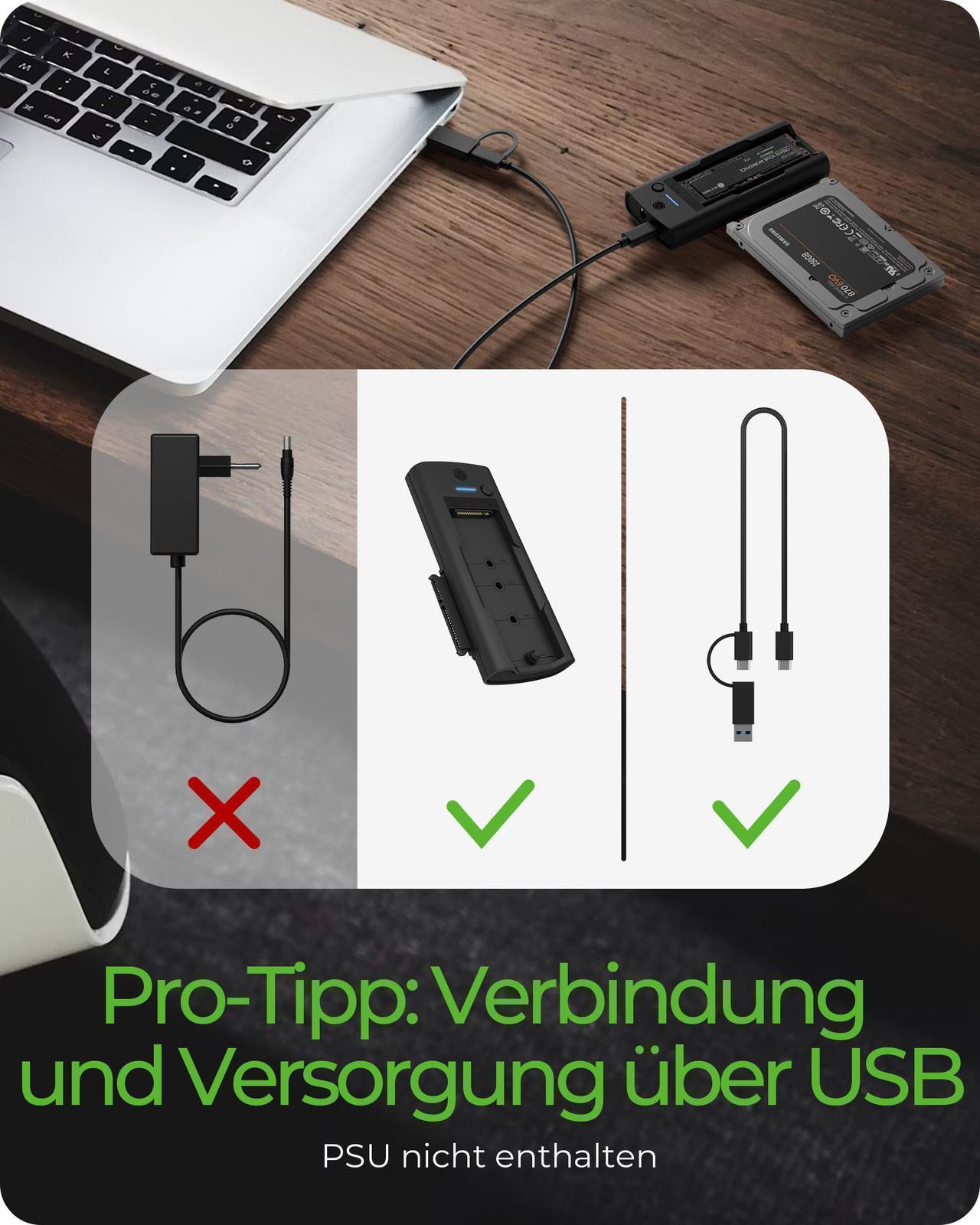 DockingStation for NVMe M.2 SSD and SATA drive with USB Type-C® to Type-C®/Type-A combo cable