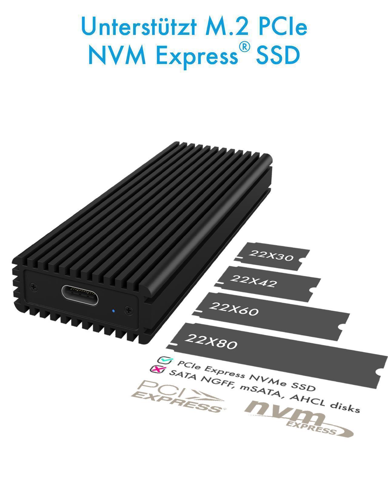 Gehäuse für 1x NVMe mit USB 3.1 (Gen 2) Type-C® und Type-A Anschluss