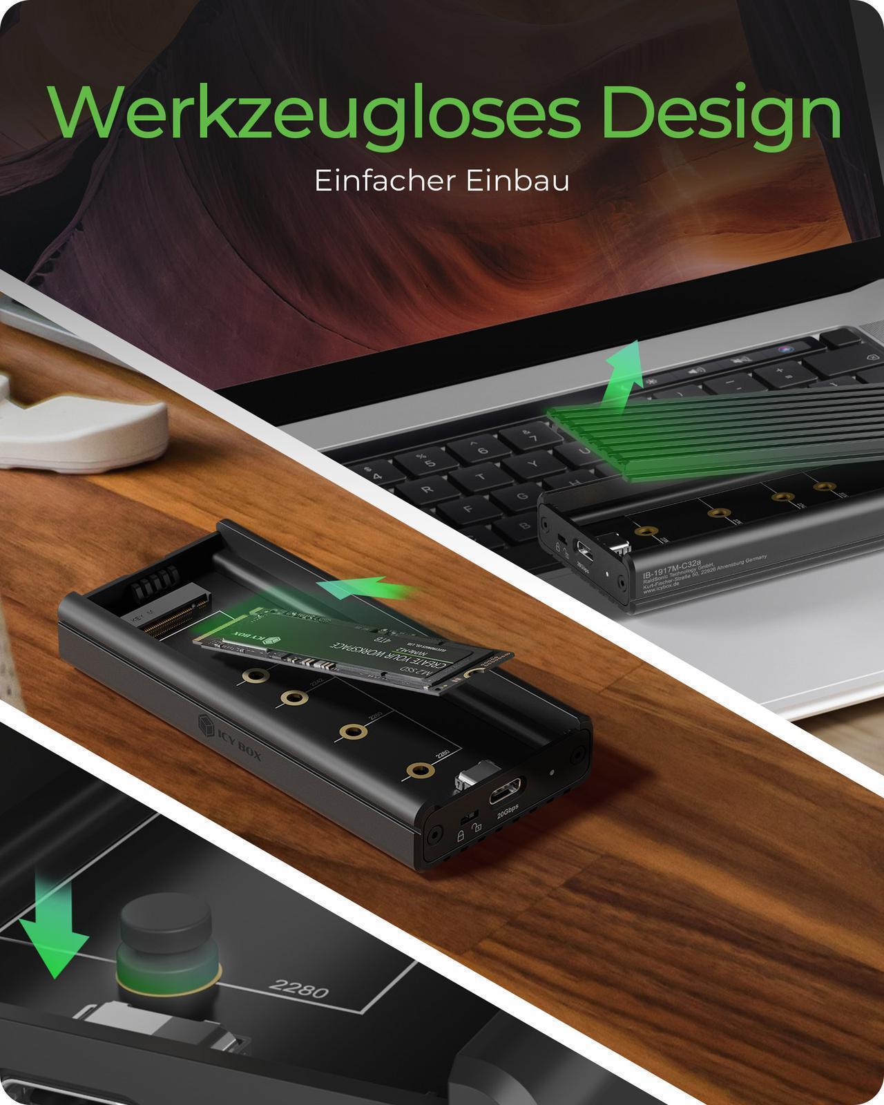 M.2 NVMe SSD Gehäuse über USB 3.2 Gen 2x2 Typ-C®