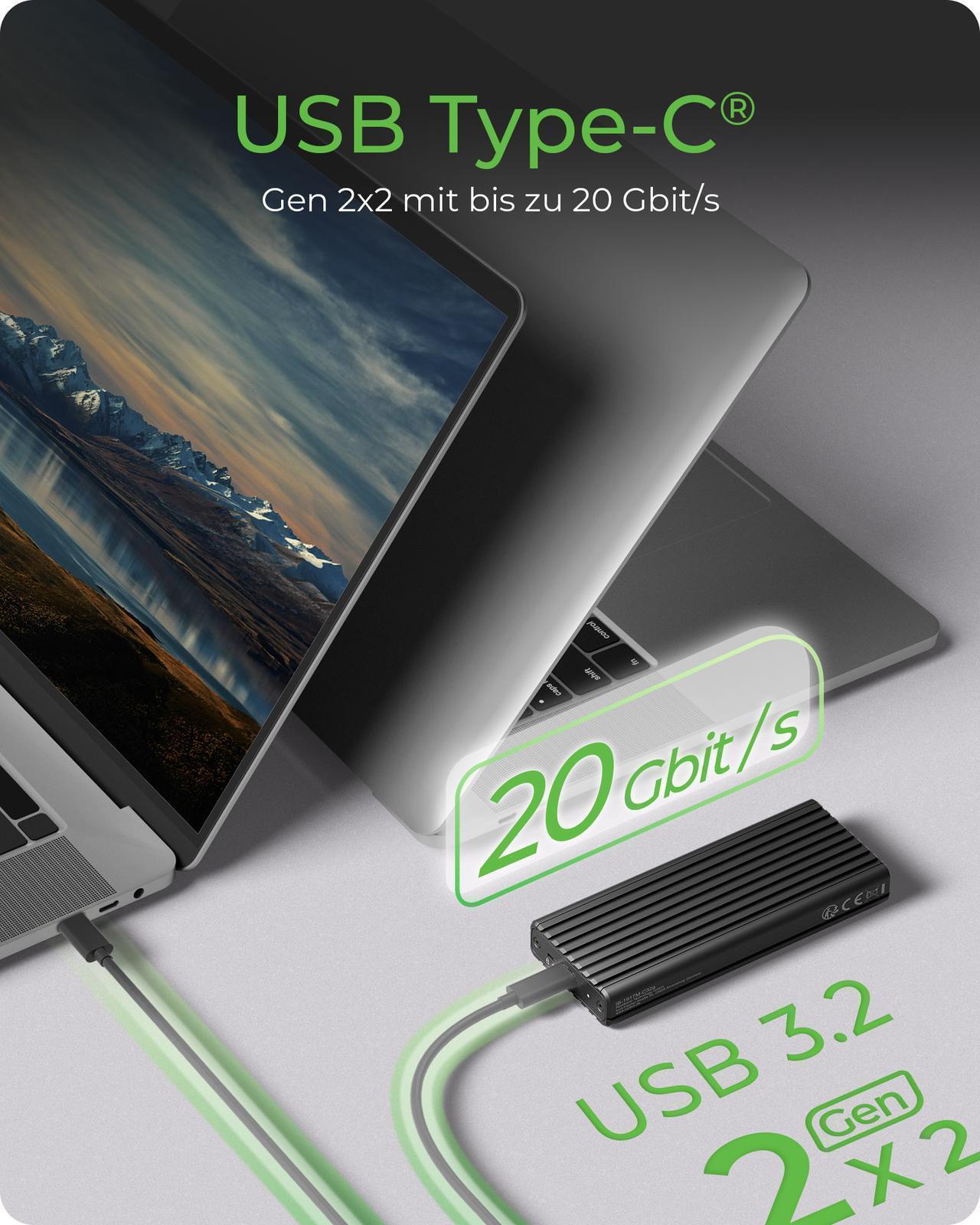 M.2 NVMe SSD Gehäuse über USB 3.2 Gen 2x2 Typ-C®