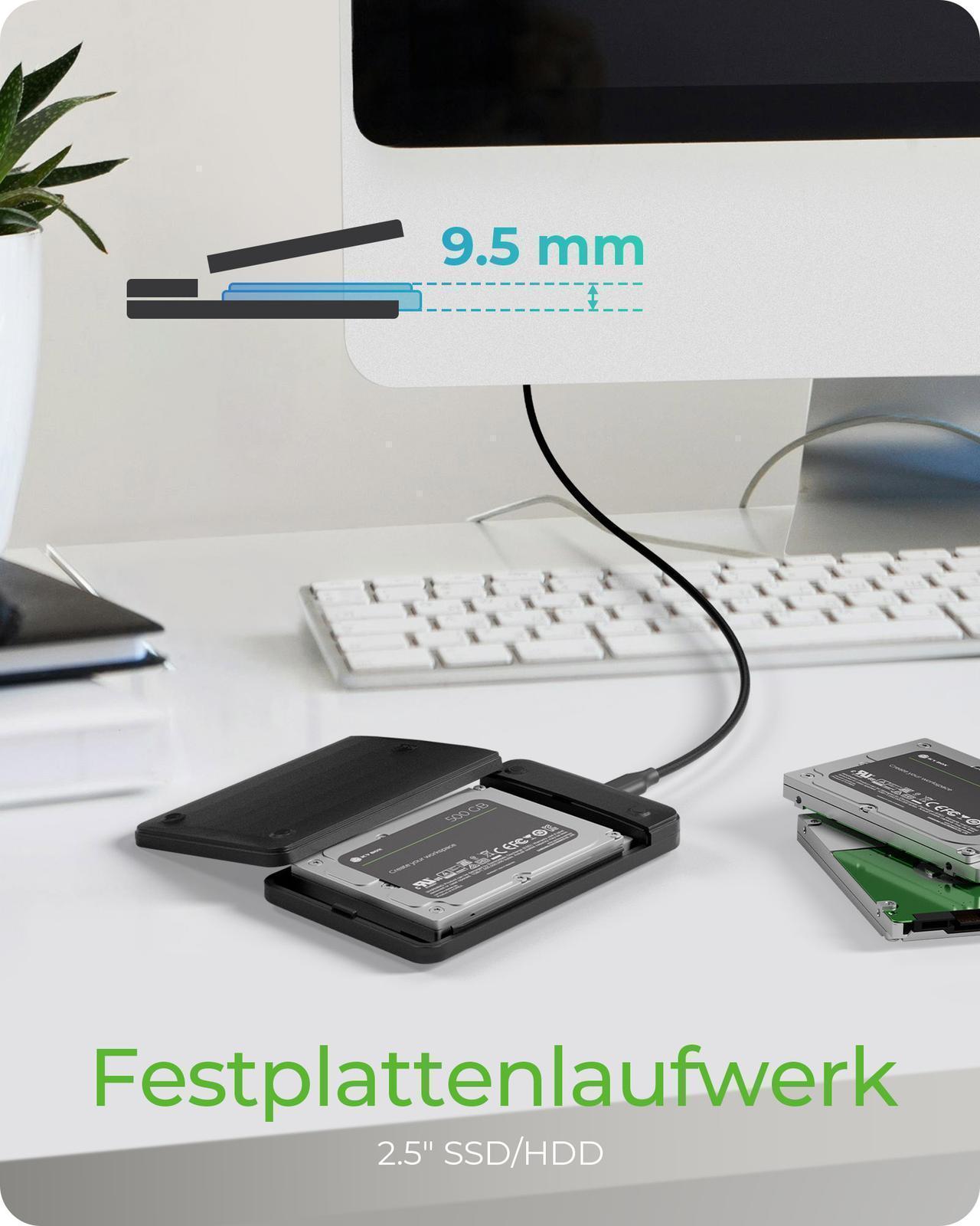 2.5" SATA HDD/SSD Gehäuse mit USB Type-C®/Type-A Combokabel
