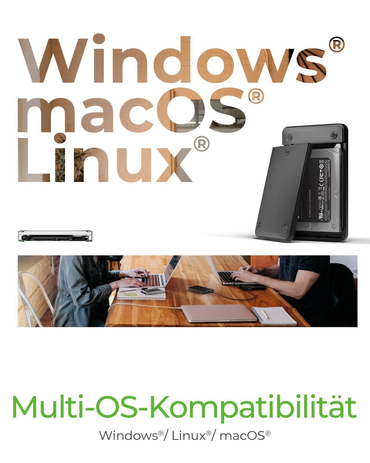 2.5" SATA HDD/SSD Gehäuse mit USB Type-C®/Type-A Combokabel