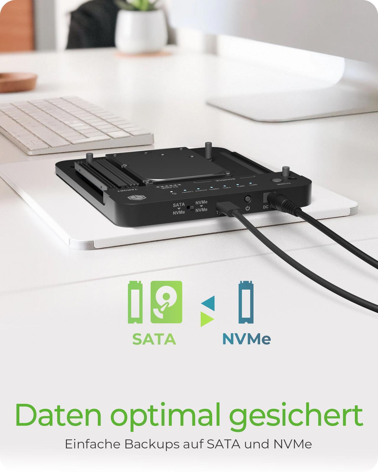 Klon- und DockingStation für 2 M.2 NVMe SSDs und HDDs