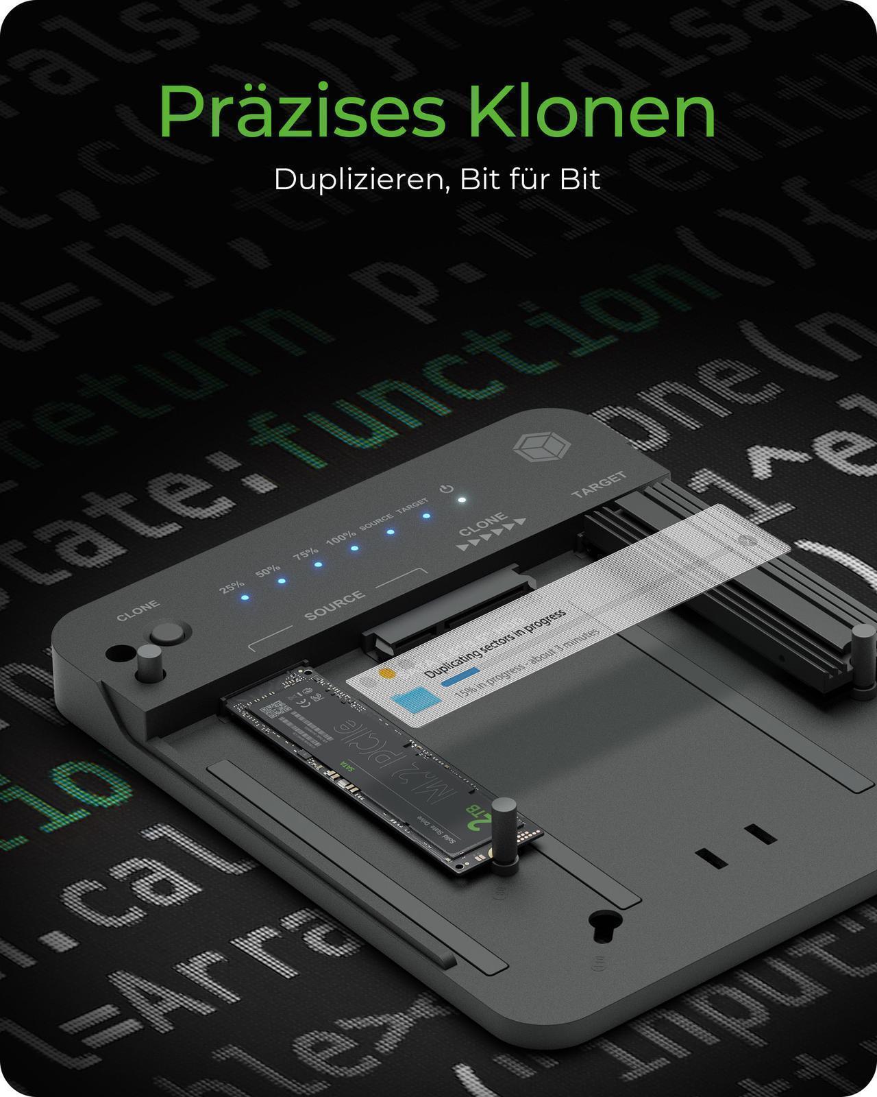 Klon- und DockingStation für 2 M.2 NVMe SSDs und HDDs