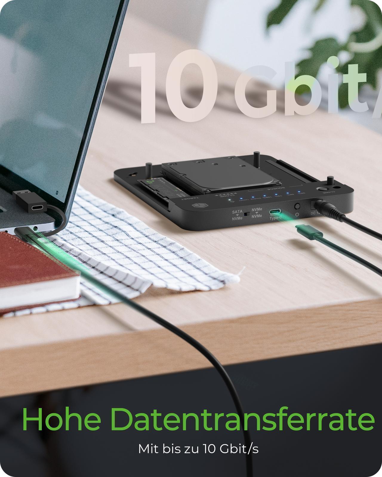 Klon- und DockingStation für 2 M.2 NVMe SSDs und HDDs