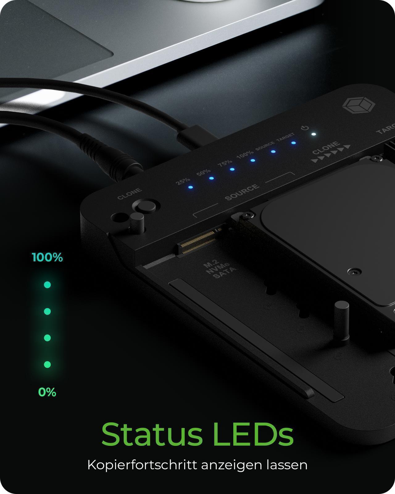 Klon- und DockingStation für 2 M.2 NVMe SSDs und HDDs