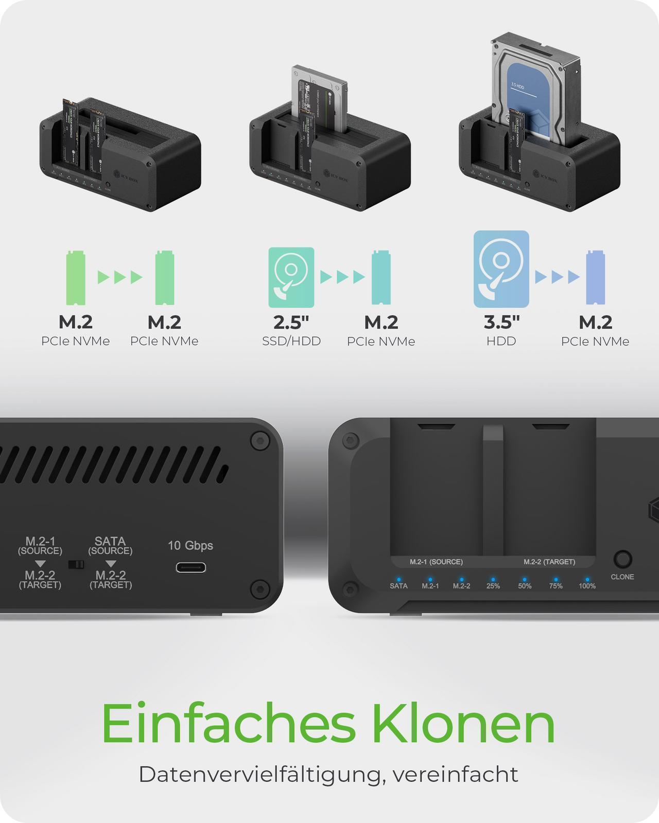 Clone & DockingStation für SATA & M.2 HDDs/SSDs mit USB 3.2 Gen 1 Type-C® Anschluss