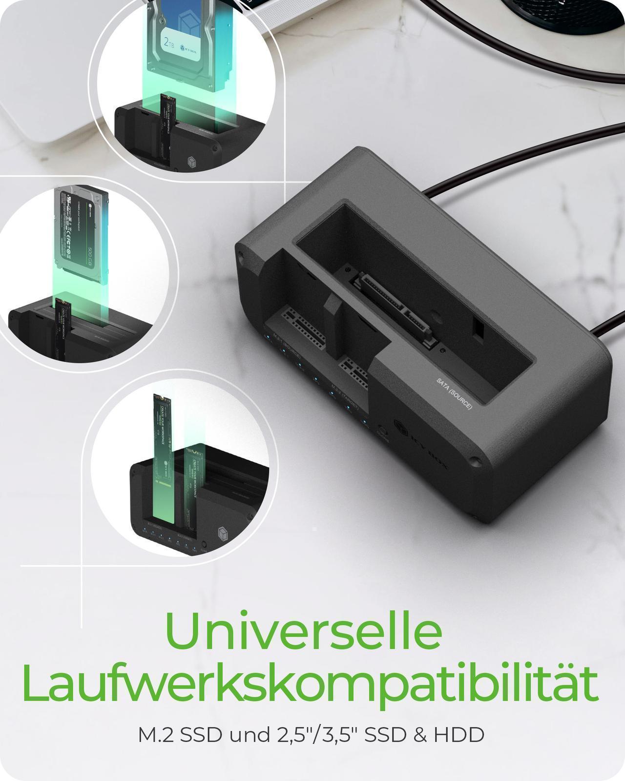 Clone & DockingStation für SATA & M.2 HDDs/SSDs mit USB 3.2 Gen 1 Type-C® Anschluss