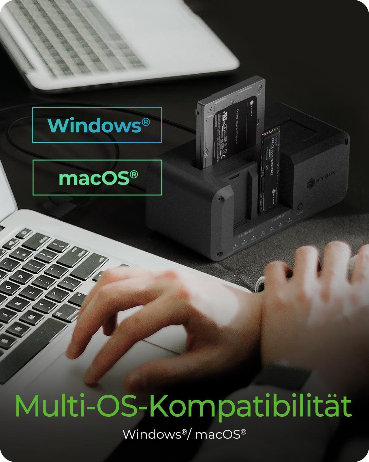 Clone & DockingStation für SATA & M.2 HDDs/SSDs mit USB 3.2 Gen 1 Type-C® Anschluss