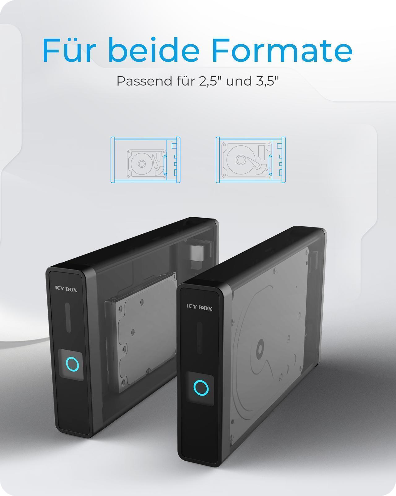 Gehäuse für 1x HDD/SSD mit USB 3.2 Gen 2 Type-C® Anschluss und USB Hub