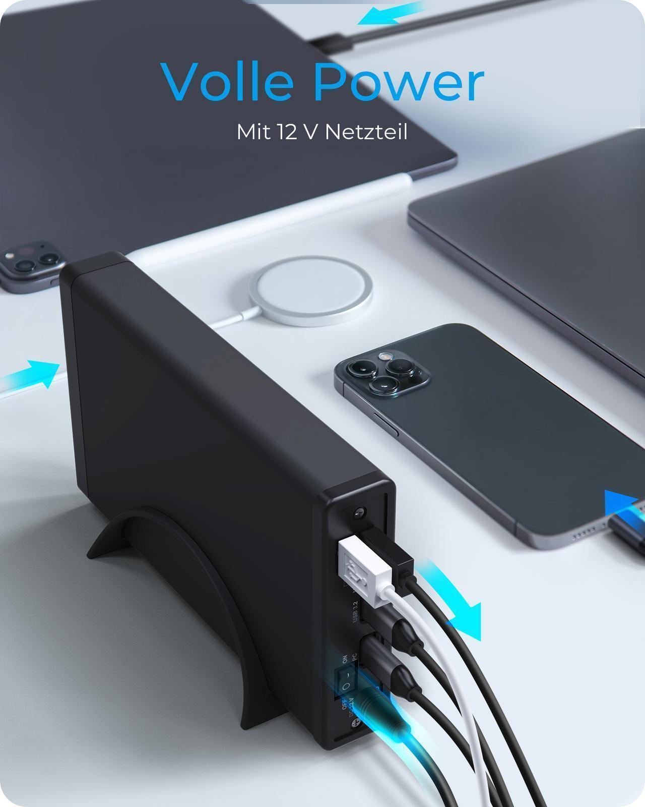 Gehäuse für 1x HDD/SSD mit USB 3.2 Gen 2 Type-C® Anschluss und USB Hub