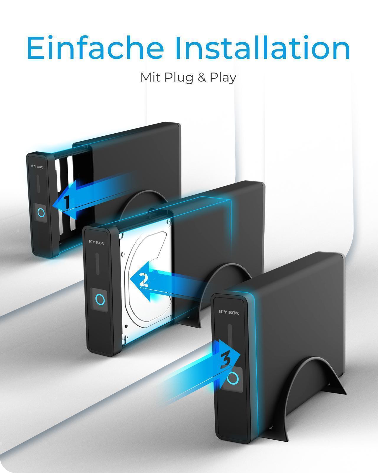 Gehäuse für 1x HDD/SSD mit USB 3.2 Gen 2 Type-C® Anschluss und USB Hub