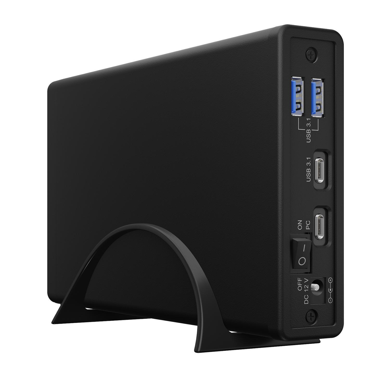 Gehäuse für 1x HDD/SSD mit USB 3.2 Gen 2 Type-C® Anschluss und USB Hub