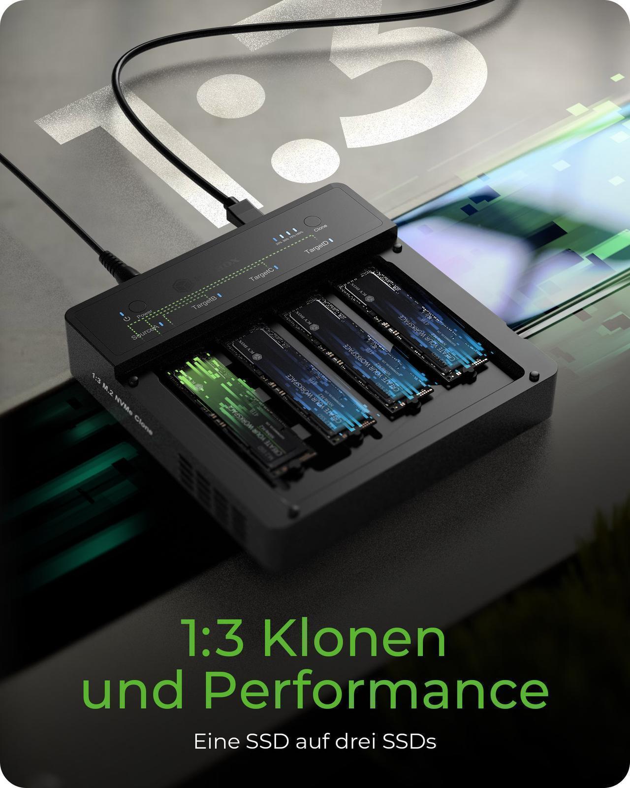 USB4® Docking & KlonStation (1:3 Klon) für 4x M.2 NVMe SSD