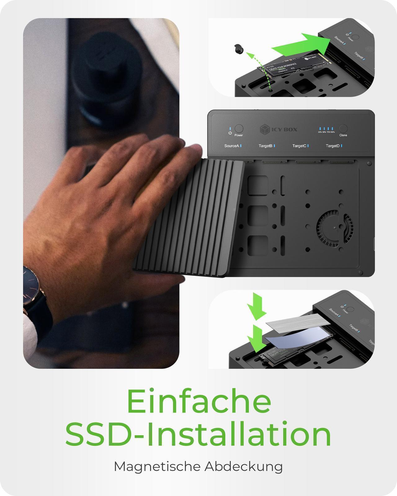 USB4® Docking & KlonStation (1:3 Klon) für 4x M.2 NVMe SSD