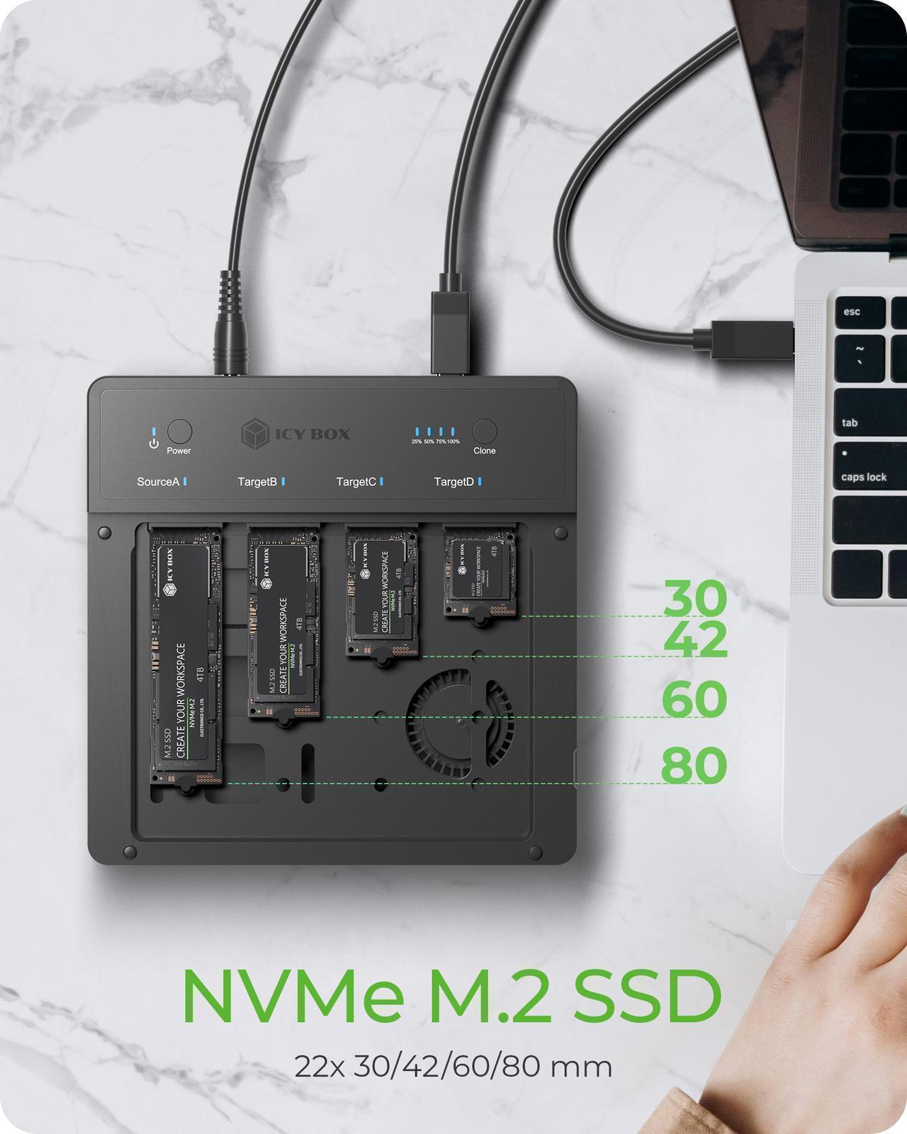 USB4® Docking & KlonStation (1:3 Klon) für 4x M.2 NVMe SSD
