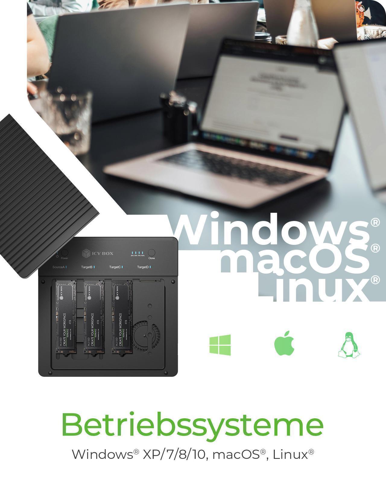 USB4® Docking & KlonStation (1:3 Klon) für 4x M.2 NVMe SSD