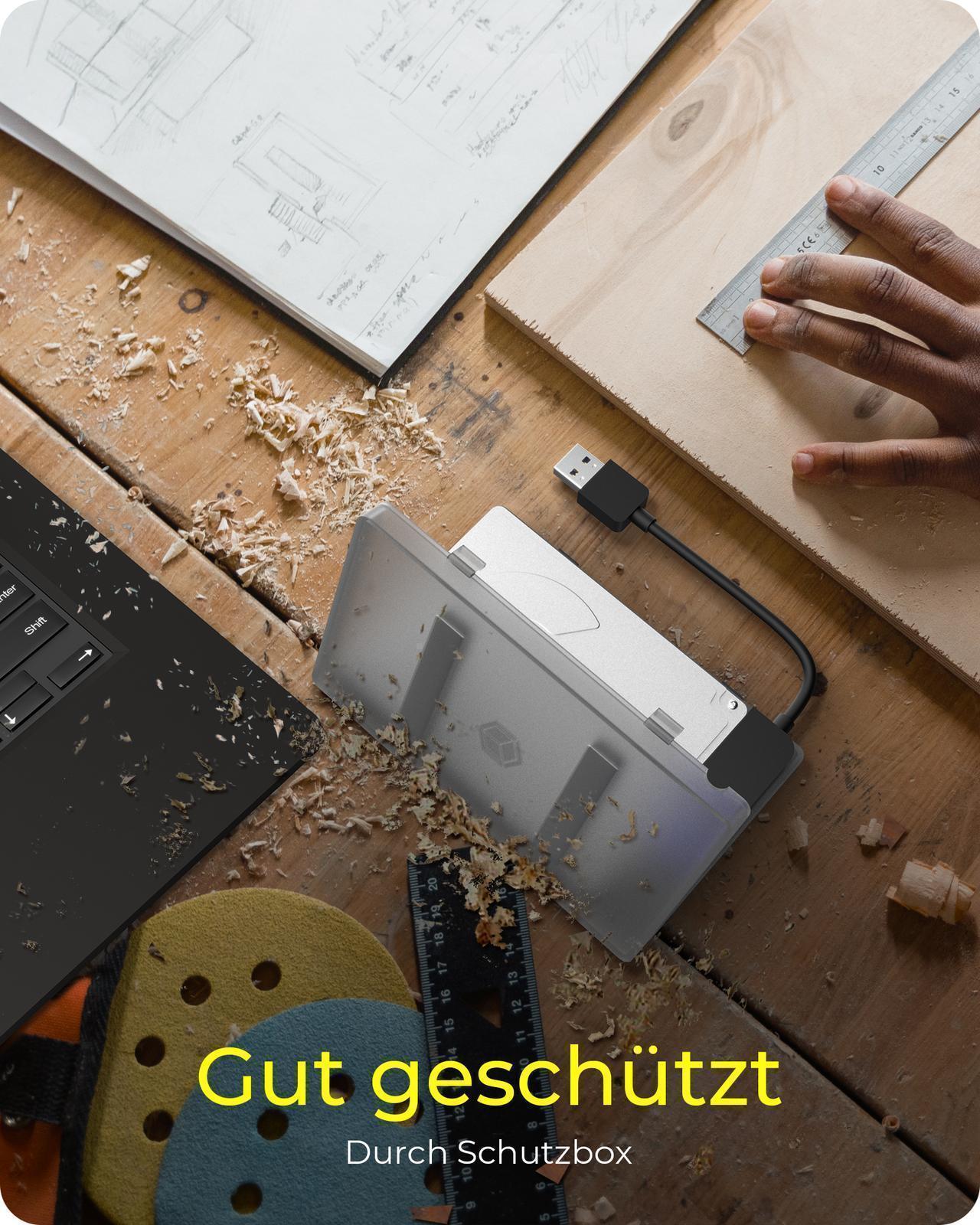Adapter für 1x HDD/SSD mit USB 3.0 Type-A Anschluss und Kunststoffhülle