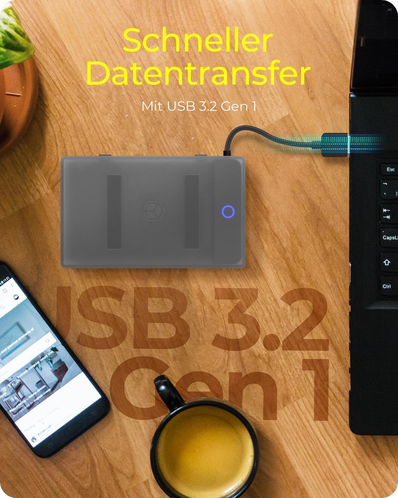 Adapter für 1x HDD/SSD mit USB 3.0 Type-A Anschluss und Kunststoffhülle