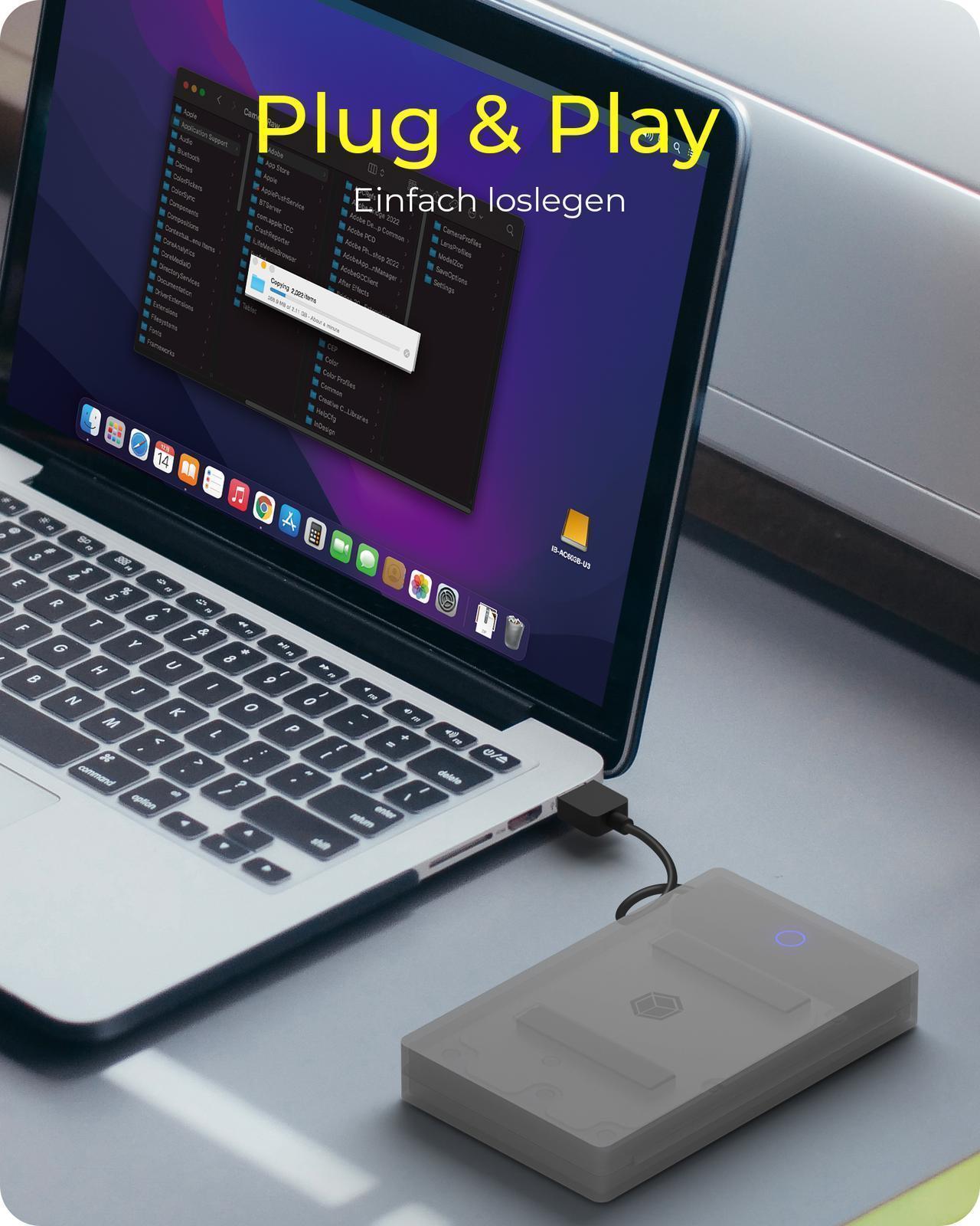 Adapter für 1x HDD/SSD mit USB 3.0 Type-A Anschluss und Kunststoffhülle