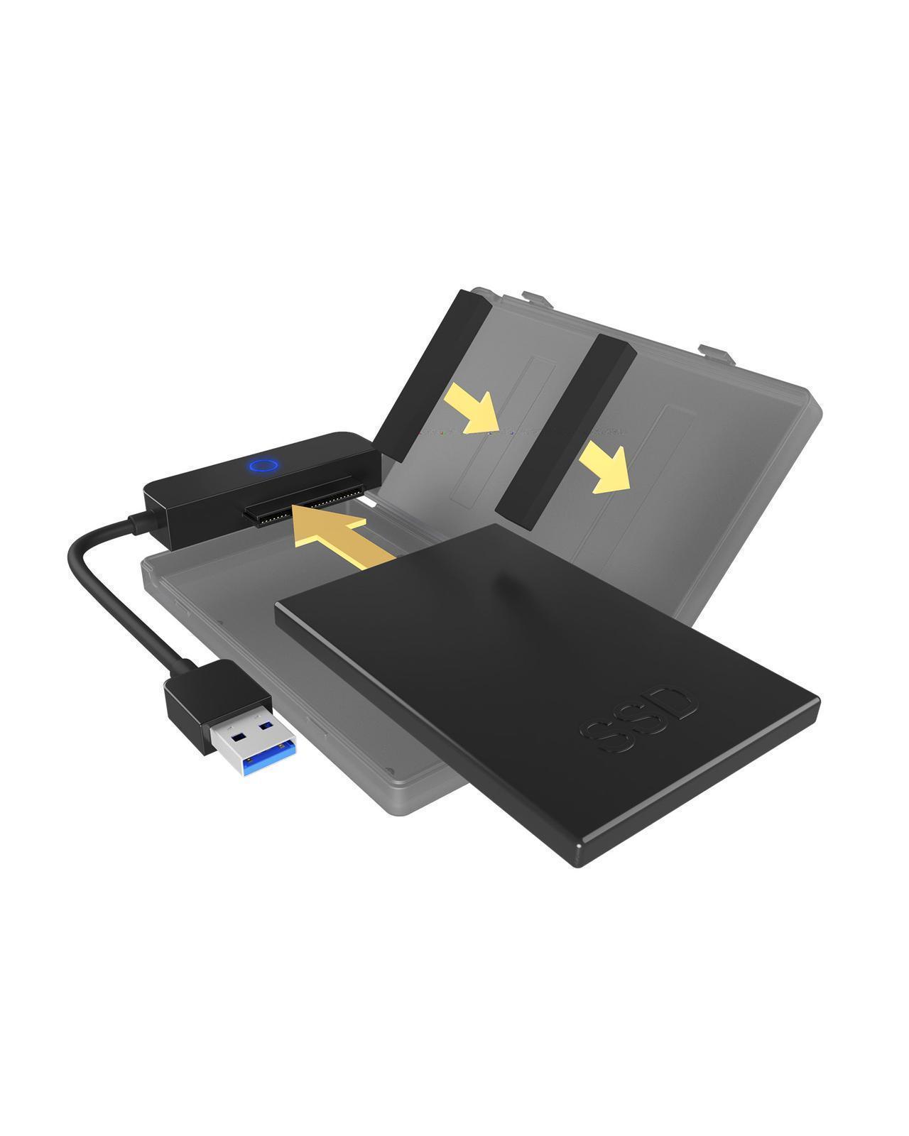 Adapter für 1x HDD/SSD mit USB 3.0 Type-A Anschluss und Kunststoffhülle