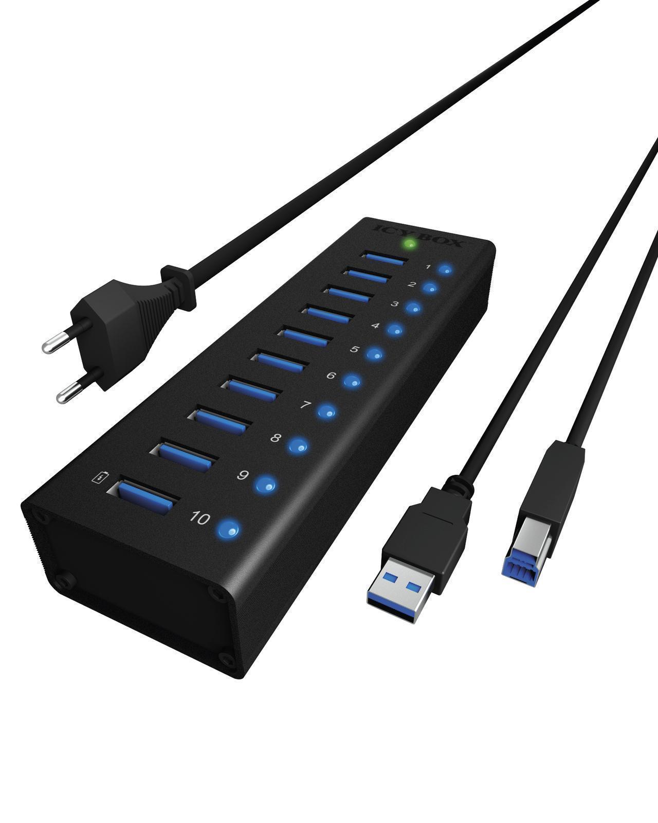 10 Port Hub mit USB Type-A Anschluss und 1x Ladeanschluss