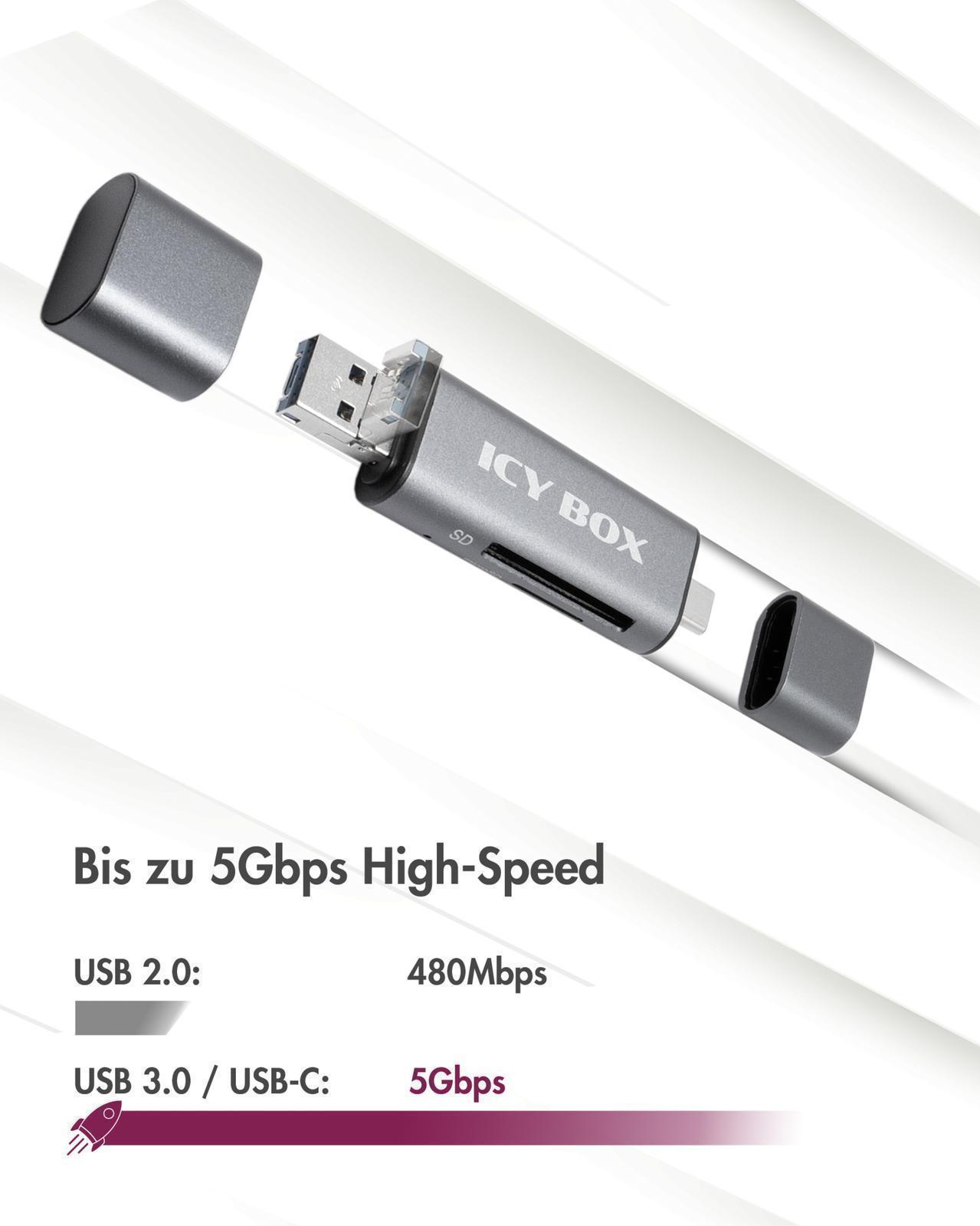 2-fach Kartenleser mit USB Type-C® und Dual Type-A / Type Micro-B Anschluss