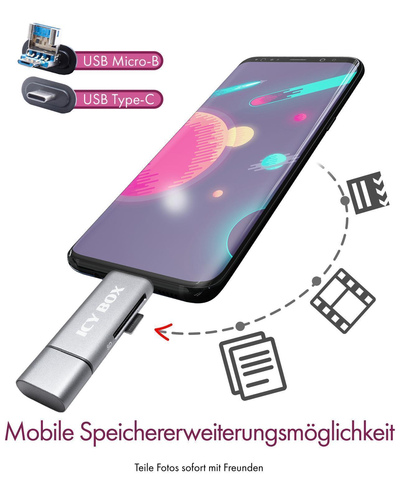 2-fach Kartenleser mit USB Type-C® und Dual Type-A / Type Micro-B Anschluss