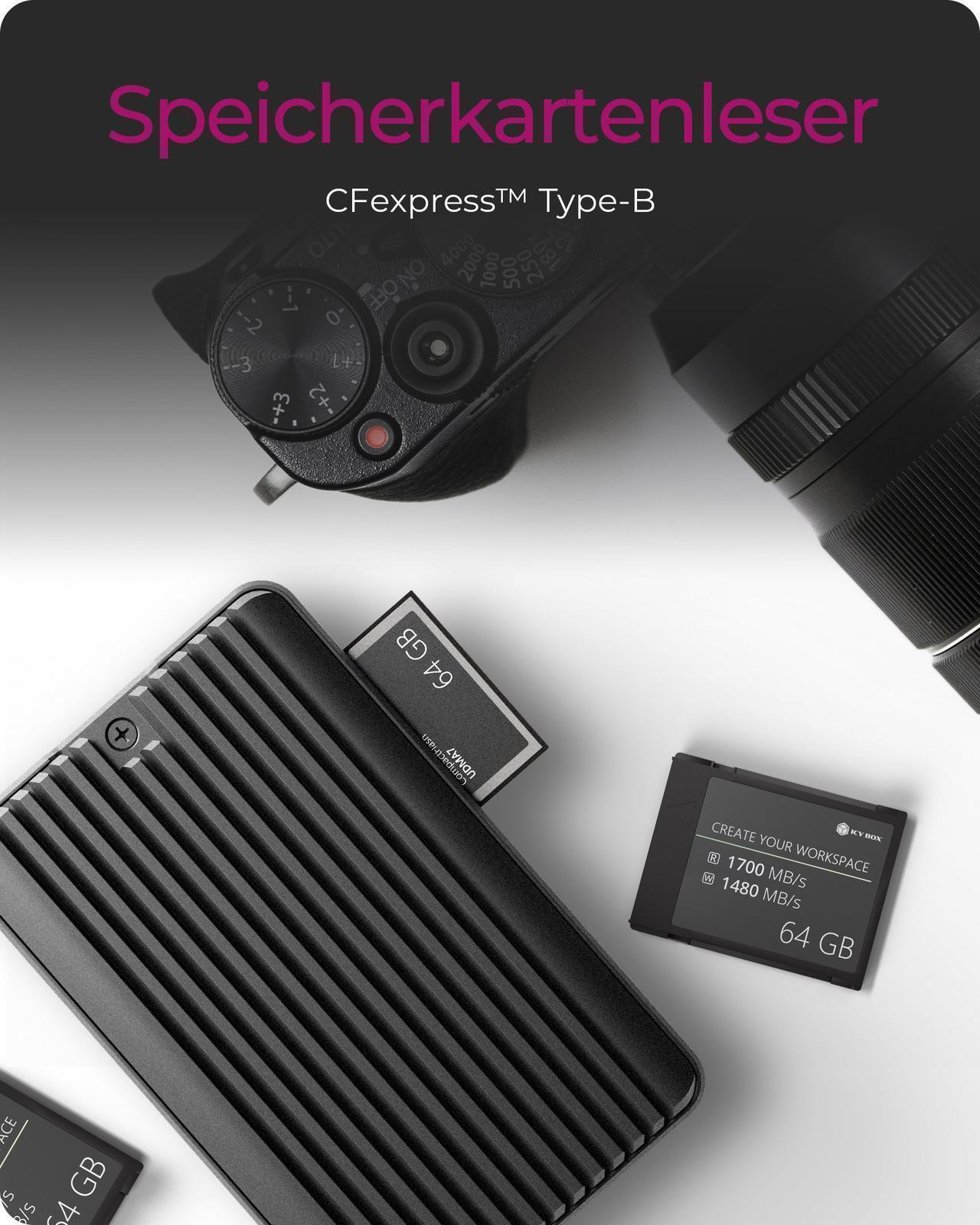 M.2 NVMe/SATA SSD Gehäuse mit CFexpress Type-B Kartenleser