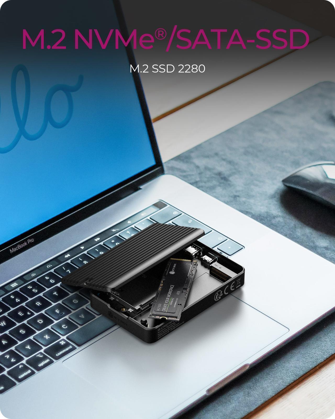 M.2 NVMe/SATA SSD Gehäuse mit CFexpress Type-B Kartenleser