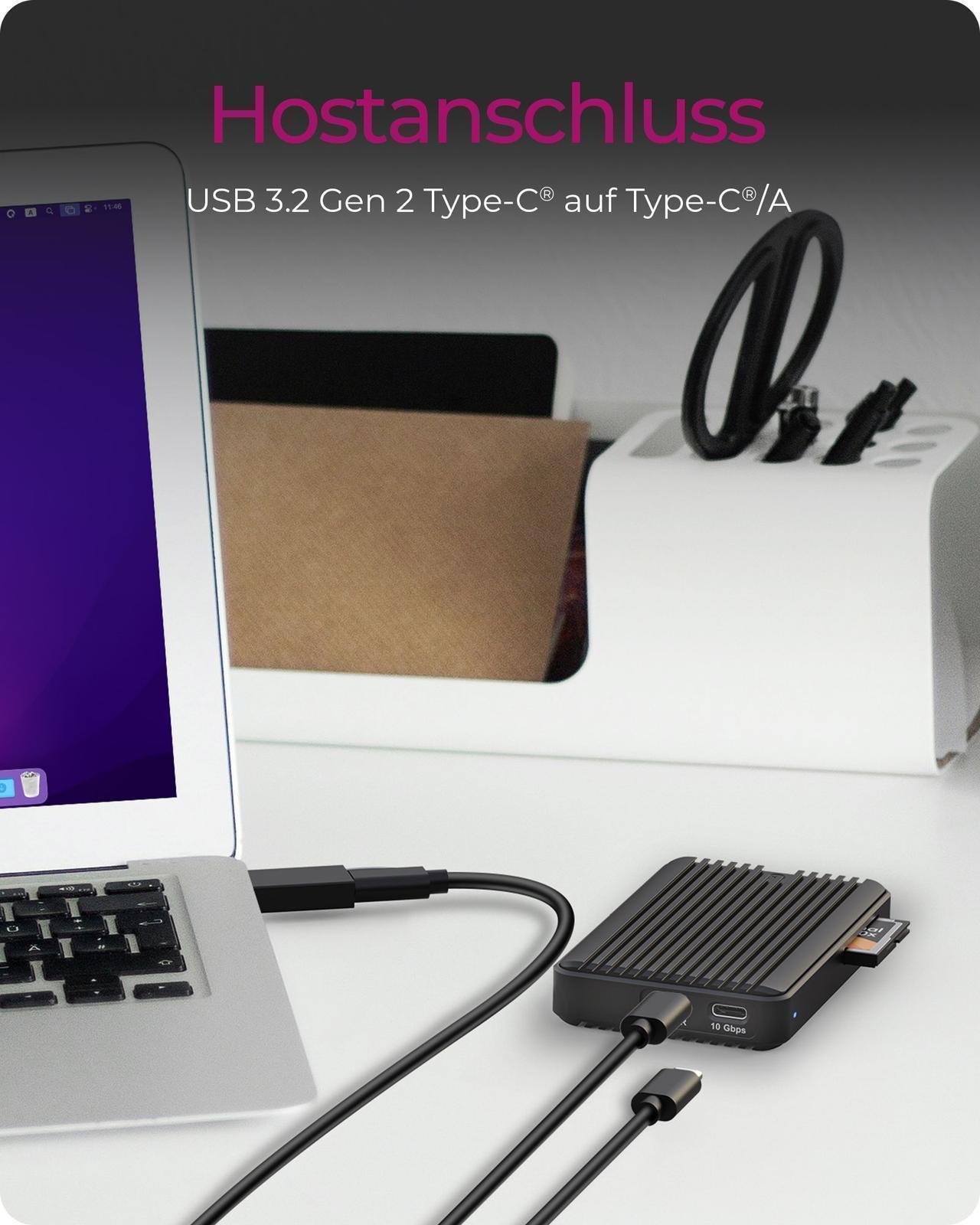 M.2 NVMe/SATA SSD Gehäuse mit CFexpress Type-B Kartenleser