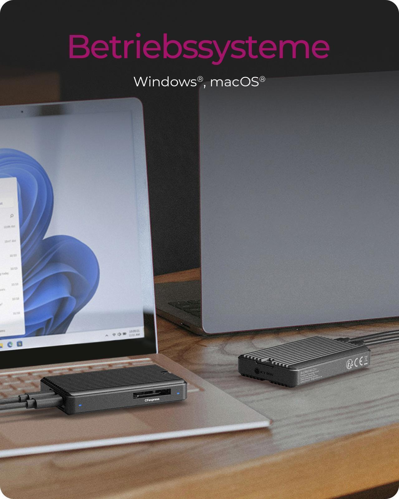 M.2 NVMe/SATA SSD Gehäuse mit CFexpress Type-B Kartenleser