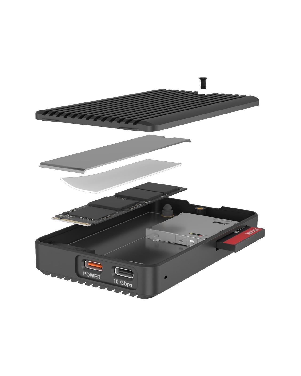 M.2 NVMe/SATA SSD Gehäuse mit CFexpress Type-B Kartenleser