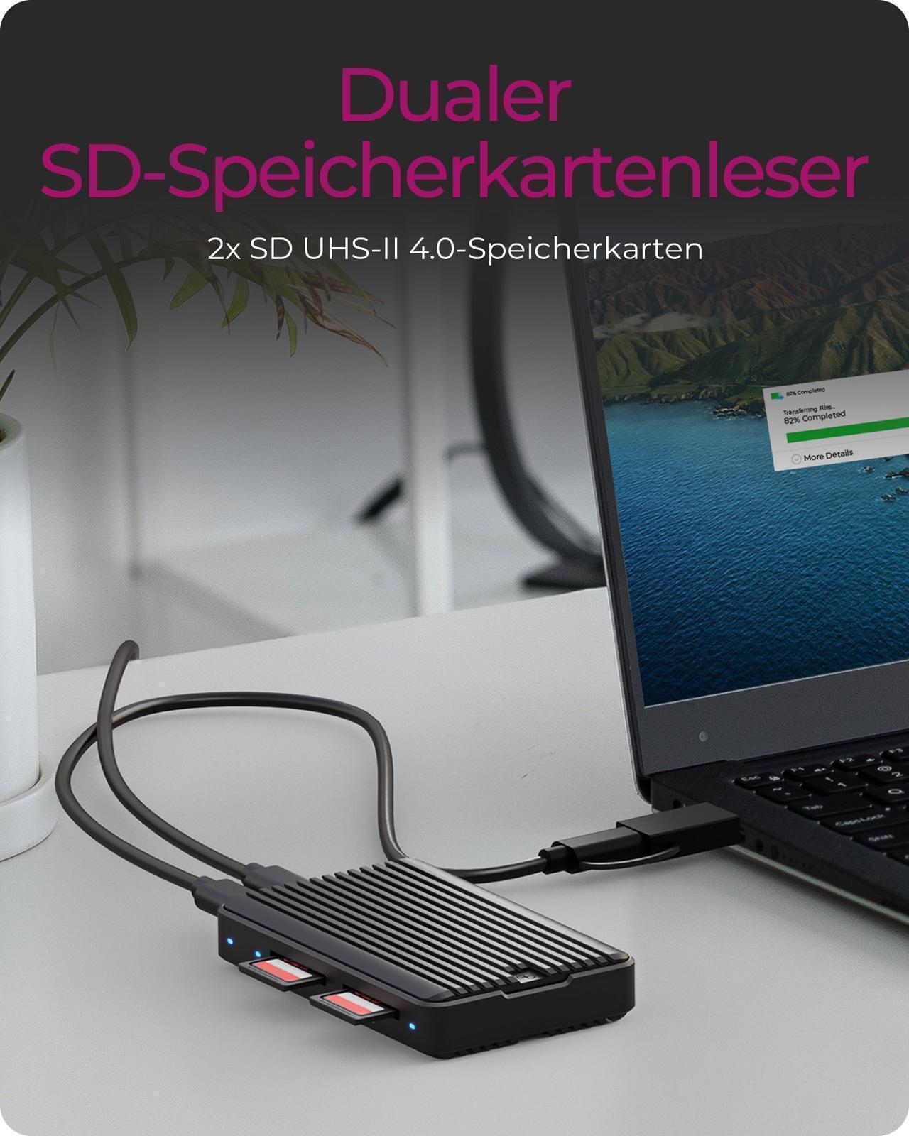 M.2 SSD Gehäuse für M.2 NVMe & SATA SSD mit dual SD 4.0 Kartenleser