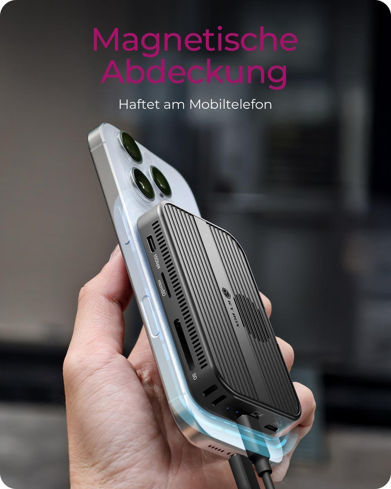 7-in-1 DockingStation als magnetisches M.2 NVMe und SATA SSD Gehäuse mit integriertem Lüfter