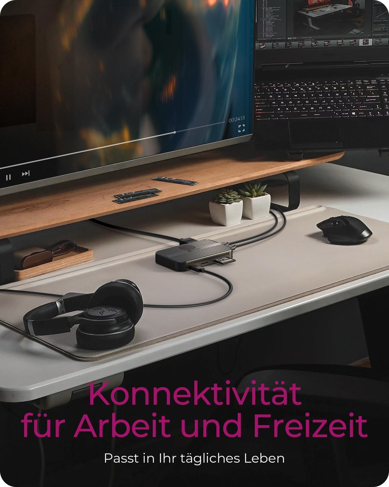 7-in-1 DockingStation als magnetisches M.2 NVMe und SATA SSD Gehäuse mit integriertem Lüfter