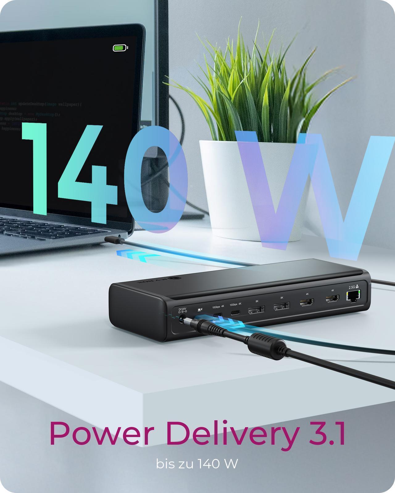 17-in-1 Notebook DockingStation mit 6x 4K@60 Hz und 140 W PD